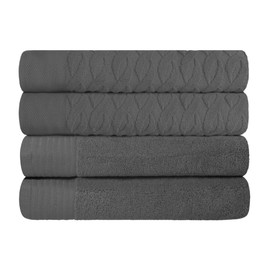Superior Turkish Cotton Jacquard Solid 4-Piece Bath Towel Set, Body Towels for Adults and Kids, Bathroom Essentials, Shower, Spa, Pool, Quick Drying, Absorbent, Soft Plush, Basics, Grey