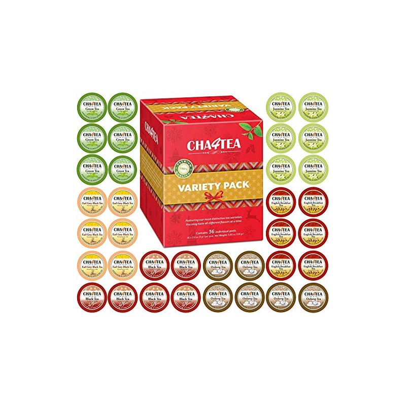 Cha4TEA 36-Count Variety Tea Sampler Pack for Keurig K-Cup Brewers,