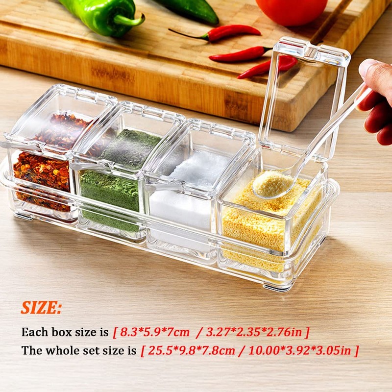 V·RESOURCING Clear Seasoning Box,4 Pieces Clear Seasoning Storage Container for