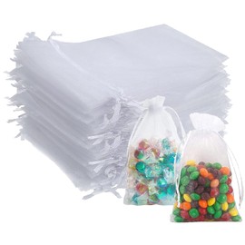 dogmoon Premium Sheer Organza Bags, 50Pcs 13 x 18cm Medium Organza Gift Bags, Wedding Favour Bags with Drawstring, Jewelry Gift Bags for Wedding Party Festival Game (White)