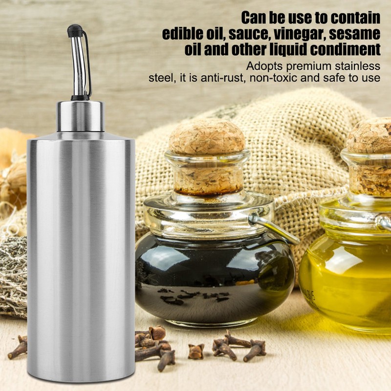 550mL Stainless Steel Oil Bottle Vinegar Sauce Dispenser Container Home