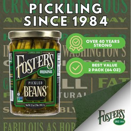 Foster's Pickled Green Beans in a Jar, Original, 32oz, 2 Pack, Traditional Pickled Vegetables Recipe for over 40 years, Low Calorie Snack, Gluten Free, Fat and Preservative Free Pickles