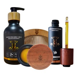 Kit Cuidado De Barba Basico Barbarian Brothers Aceite Bergamota Shampoo Barba Peine Durazno Balsamo