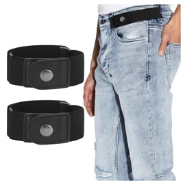 2 Pack No Buckle Elastic Belts for Men Buckle Free Stretch Belt Invisible 2 Loops Belt for Jeans Pants by JASGOOD(Fits 2 loop distance 11"-16",A-Black+Black(Gun Buckle))
