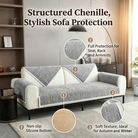BohrenCL Sofa Covers 1 2 3 4 Seater, Sofa Seat Covers, Non Slip Sofa Cover, Settee Covers Pet Dog, Sofa Slipcovers L Shape Furniture Protector for Living Room, Light Gray, 70x70cm