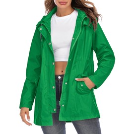 Kikibell Lightweight Raincoat Windbreaker Waterproof Jackets for Women with Hood Plus Size Tree Green 2XL