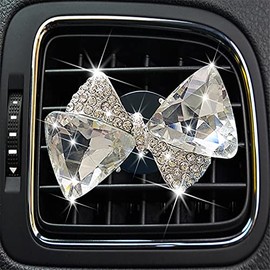 Maxtech Bling Crystal Bow-Knot Vent Clips, Rhinestone Car Diffuser for Air Fresheners, Interior Decor Accessories for Women (Silver)