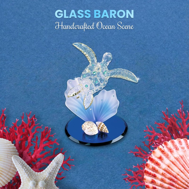 Glass Baron Sea Turtle with Blue Coral Figurine