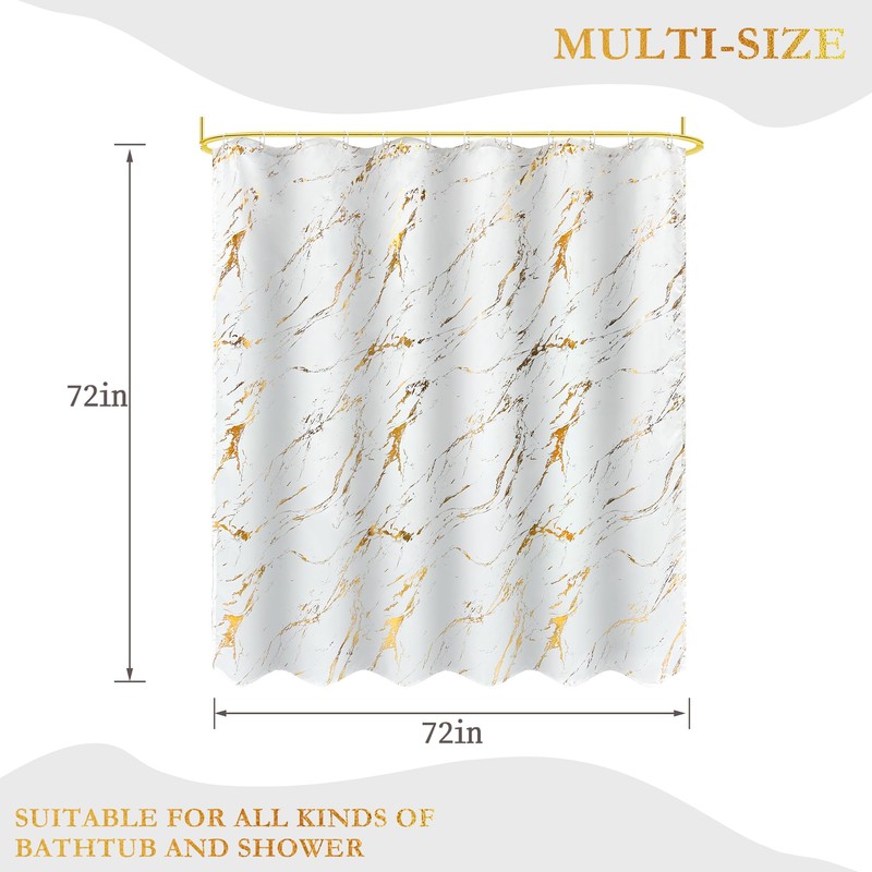 Glawry White Gold Marble Shower Curtain Abstract Crack Texture Geometric