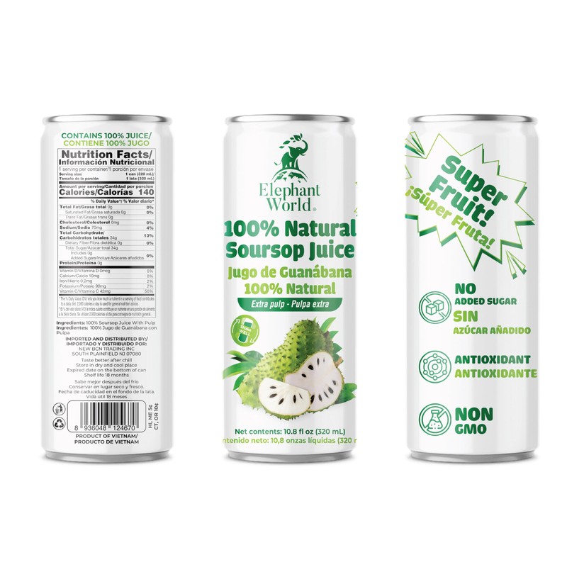 Elephant World 100% Natural Soursop Guanabana Juice 10.8 oz (Pack