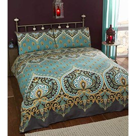 Rapport Home Emerald Indian Design Duvet Quilt Cover And 1 Pillowcase Bed Set, Polyester-Cotton, Single,Green