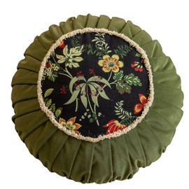 vctops Round Throw Pillow with Zipper Vintage Spring Floral Pillow Cushion Soft Velvet Pleated Throw Pillows for Couch Chair Bed Car (Green,18")