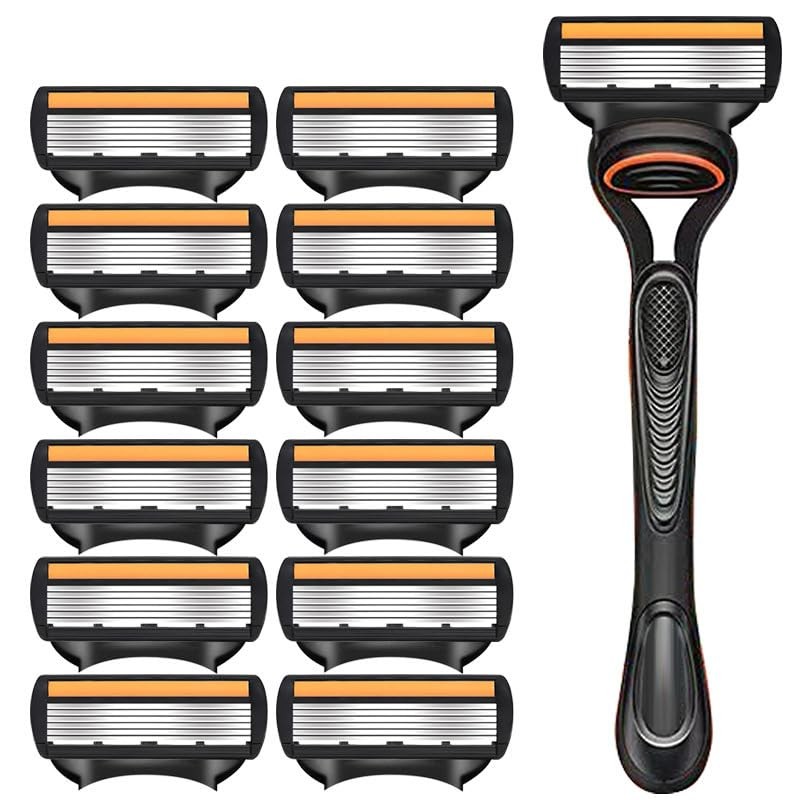 Men's Manual Shaver 5 Blades with 12 Refills in Black