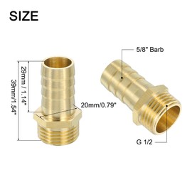 sourcing map 2 Pcs Brass Hose Barb Fitting, 5/8" Barb x G 1/2 Male Brass Barb Pipe Fitting Adapter with Tape for Connect Pipes Mechanical Devices Plumbing Equipment