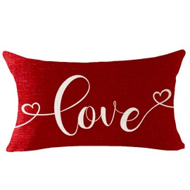 NIDITW Love Birthday Blessed Valentine's Day Mother's Day Lumbar Cotton Linen Red Throw Pillow Covers Waist Cushion Case Sofa Home Decor 12x20 Inches