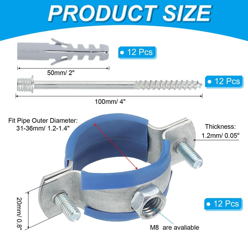 PATIKIL 1.2"-1.4"/31-36mm Split Ring Pipe Hanger, 12 Pcs Heavy Duty