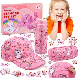 YOOHBERRYS Gifts for Girls, DIY Drinking Bottle, Baseball Cap, Pencil Case, Craft Sets, Drinking Bottle with Unicorn Stickers, Birthday Gift, Back to School for Girls 4 5 6 7 8 9 Years