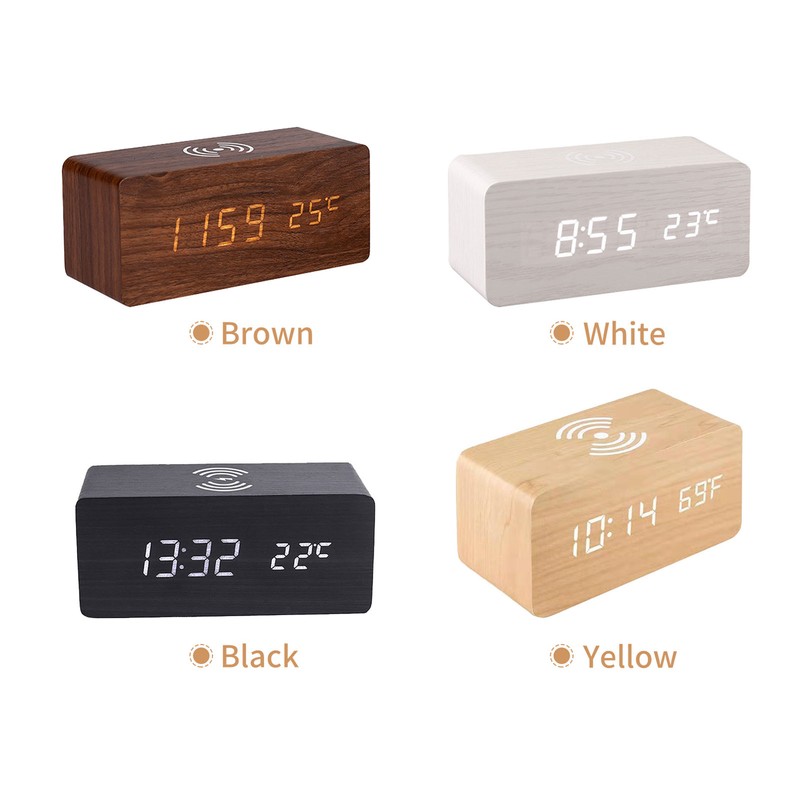 Digital Wooden Alarm Clock Electronic LED Time Display for Bedroom
