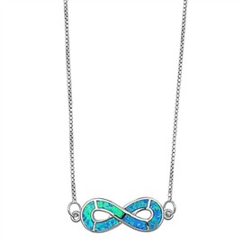 CloseoutWarehouse Blue Simulated Opal Sideway Infinity Sign With Beaded Chain Necklace Sterling Silver 16"+2" Extension