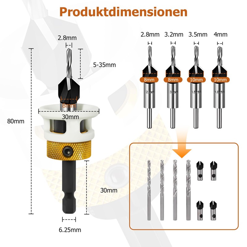 Countersink Drill Wood Countersink Drill Set with Depth Stop, Practical