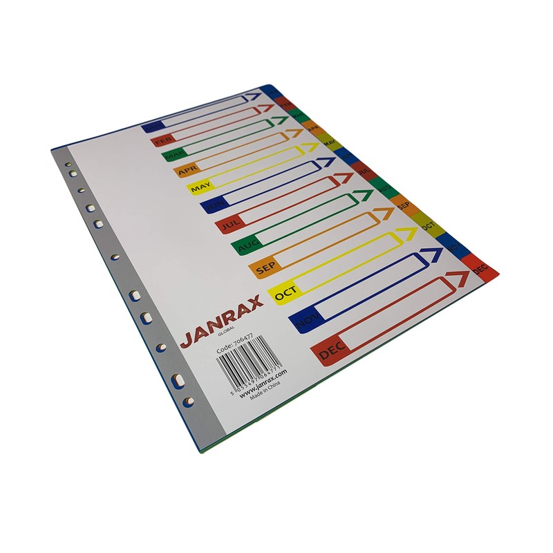 A4 Jan - Dec Month Polypropylene Dividers with Index Cover