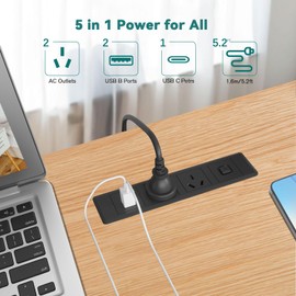 Recessed Power Strip with Switch, 2 AU Plugs, 2 USB Ports, 1 USB-C, Recessed Power Strip USB C Power Strip Recessed Outlet Flush Mount Desk Outlet Space-Saving Desk Charging Station for Office Use