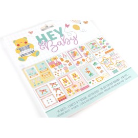 Trimcraft Hey Baby 8" x 8" / 20.3 x 20.3 cm, Paper, (24 Sheets, Glitter Effect, Die-Cut For Easy Assembly, Acid Free, FSC), 8x8 Decoupage Pad