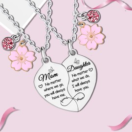 YEEQIN 2Pcs Mother Daughter Matching Necklaces Set For Mom Daughter Mother's Day Gifts For Mom From Daughter Christmas Birthday Gifts For Mother