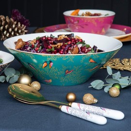 Sara Miller Chelsea Collection Gold Salad Servers Boxed for Portmeirion