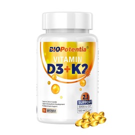 BIO POTENTIA Vitamin D3 K2 with MCT Oil Supplement, Vitamin D3 5000 IU & K2 100MCG (MK7), Supports Bone & Teeth & Immune Health - Gluten Free Non-GMO - 90 Softgels