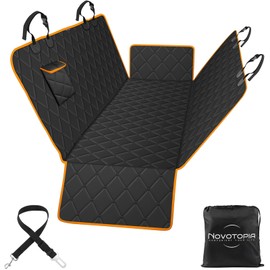 Novotopia Dog Car Seat Cover for Back Seat 100% Waterproof, Long-Lasting and Soft Nonslip Backseat Dog Cover for Cars, SUVs and Trucks (Black-Orange, Standard (54" W x 59" L))