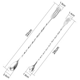 TAOTOO Stainless Steel Bar Spoon, Stirrer, 10.2 inches (26 cm) + 12.6 inches (32 cm) 2 Spoons, Spiral Spoons, Stylish, Cocktail Yogurt Making, Heavy Duty, Commercial and Home Use