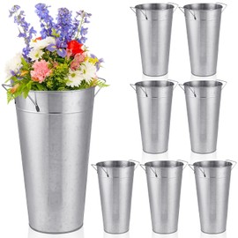 8 Jarrones Navideños de Metal Alto Galvanizado de 13.78 Pulgadas Cubo Francés de Flores de Granja con Asa Decoraciones de Centros de Mesa Boda Rústicas No Impermeables para Mesa Vintage (Plata)