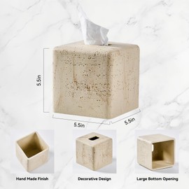 Natural Travertine Textures Tissue Box Cover Square for Home Decor,Resin Heavy Tissue Box Holder for Bathroom Countertop,Tabletop,Bedside Table,Office