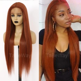 TaBeWay Ginger Orange Lace Front Wig Pre Plucked Synthetic Long Straight Lace Front Wigs Glueless HD Lace Front Wig 32inch with Baby Hair