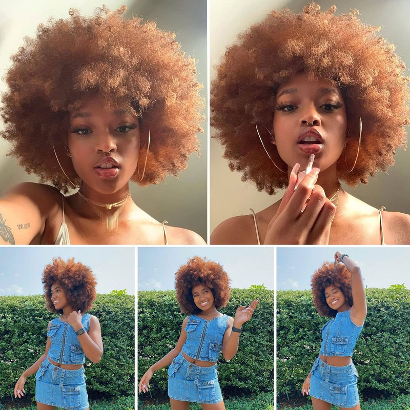 HIHOO Short Afro Wig with Bangs for Black Women Afro