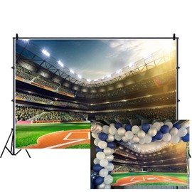 Laeacco 7x5ft Baseball Photo Backdrop Green Baseball Field Stadium Photography Backdrop Sport Games Backgrounds Boy Baby Shower Birthday Party Decoration Baseball Theme Party Banner Photo Studio Props