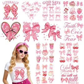 Dazoratix Bow Iron on Transfers - 12 Sheets Pink Ready to Press Heat Transfer Stickers for T-Shirts DIY Crafts Women Girls Clothing Decals Pillow Bag Appliques Clothes Decorations Washable Patches