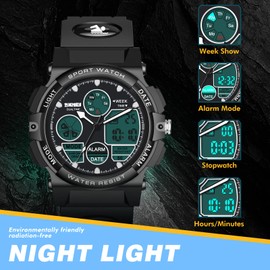 Dislocati Multi-style LED Waterproof Digital Clock Alarm Clock for Children – Gifts & Toys Children, black, Strap.