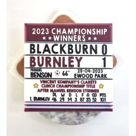 2023 Championship champions - Blackbrn 0 v 1, The Clarets Gift idea, 2023 Championship Winners, The Clarets Marble Coaster