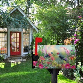 Dacawin Spring Bird Flowers Mailbox Covers Magnetic Standard Size 21x18 inch Spring Summer Floral Mailbox Cover Colorful Farmhouse Mailbox Wrap Post Letter Box Cover for Garden Outdoor Decorations