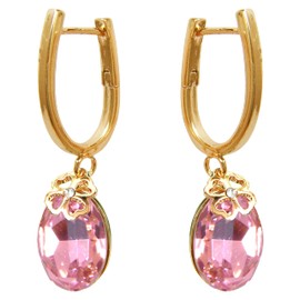 Navachi 18K Gold Plated Metal Flower Crystal Oval Multi CZ Crystal Cubic Zirconia Hoop Earrings, Crystal, Cubic Zirconia