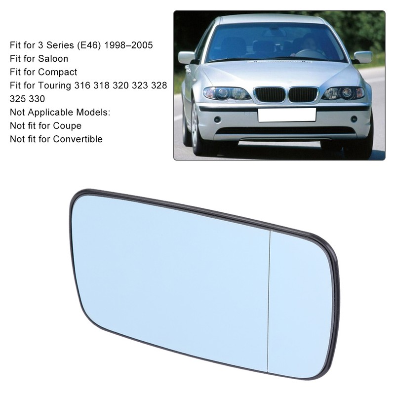 Right Hand Blue Heated Wing Door Mirror Glass Fit for