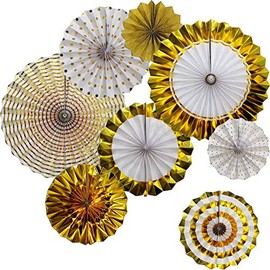 Hola Fiesta|Gold Decoration Paper Fans Flowers for Wedding Birthday Carnival Welcome Thanksgiving Graduation Party Decorations, Set of 8