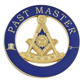 Past Master Round Masonic Auto Emblem - [Gold & Blue][3'' Diameter]