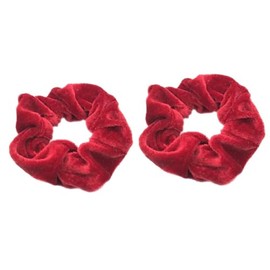 2 x (Pair) Girls Women's Premium Girls Velvet Scrunchies Soft Hair Elastic Hair Bobble Ties Set (Burgundy/Deep Red)