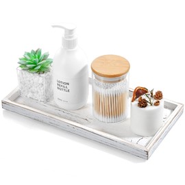 ALELION 11.7" White Bathroom Vanity Tray for Counter - Decorative Tray for Toilet Tank Makeup Perfume Jewelry Catchall Coffee Table - Wooden Kitchen Countertop Organizer for Soap Dispenser