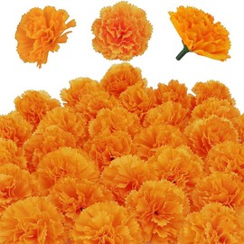 30 Pcs Artificial Marigold Flowers Silk Cloth Marigolds Decoration Set Orange Carnation Flowers Decorations for Indian Festival Backdrop Parties