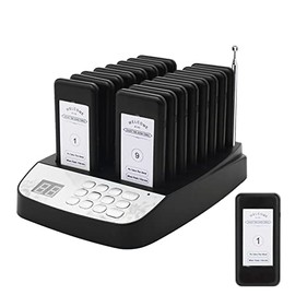 Restaurant Pager System, Buzzer Wireless Calling System to Maintain Social Distance, 16 Rechargeable Pagers and Beepers, Suitable for Food Trucks/Restaurants/Cafes/Hospitals(Black