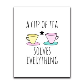 Moonlight Makers Funny Wall Decor With Sayings, A Cup Of Tea Solves Everything (Cups), Funny Wall Art, Room Decor for Bedroom, Bathroom, Kitchen, Office, Living Room, Apartment, and Dorm Room (8"x10")